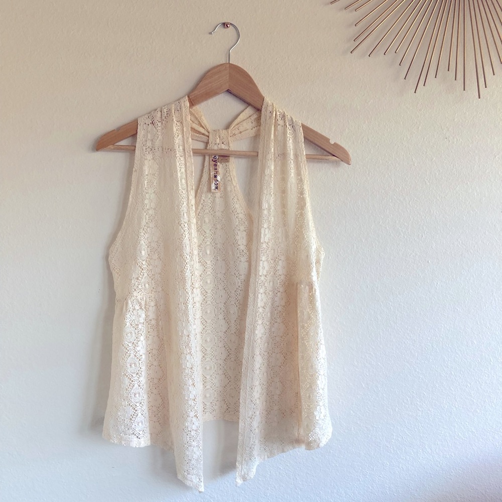 Crochet Boho Vest Ivory Small. Lace,Racerback